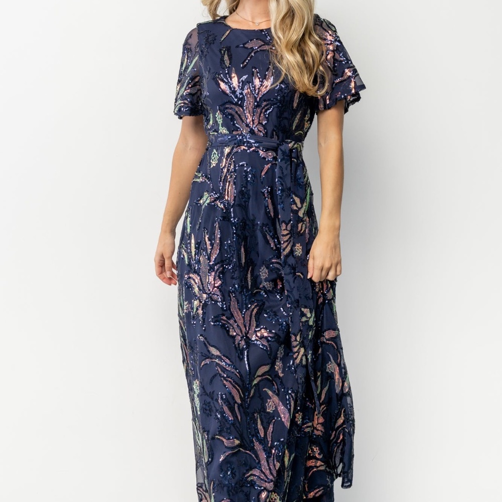 Baltic Born Muse Navy Floral Sequin Maxi Dress - Size Small - New With Tags